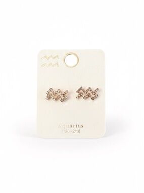 Aquarius Astrological Zodiac Sign Rhinestone Gold Post Earrings Jan 20 Feb 18